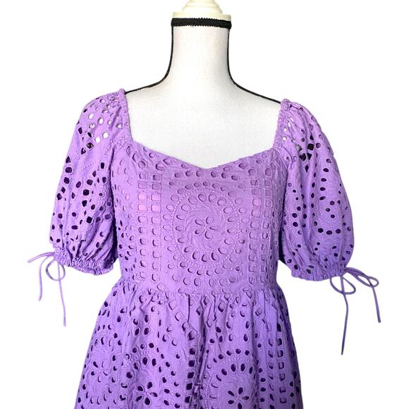 English Factory Scallop Edge Mini Dress Sz S Lavender Purple Puffy Sleeves NWT - Picture 7 of 16